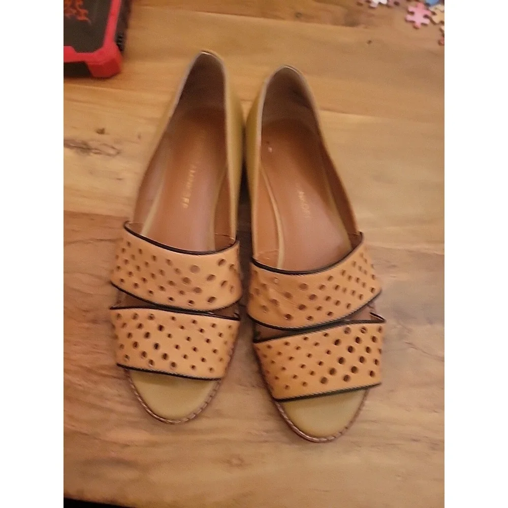 Rebecca Minkoff Sadie Perforated Leather Flats 6 Camel Tan Open Toe M470463